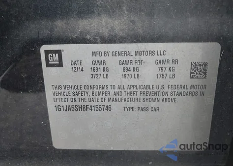 2015 Chevrolet Sonic Ls Auto from USA, damaged, VIN 1G1JA5SH8F4155746